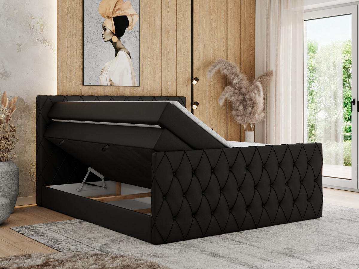 BOXSPRINGBETT MIREN KING DUO 140/200 Schwarz Kunstleder - H4 - Schwarz, Holz/Textil (140/200cm) - MKS