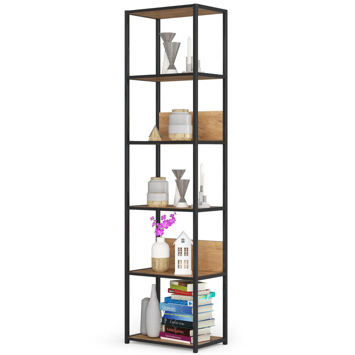 LOFT-REGAL Schwarz, Eichefarben 50x192x32 cm - Eichefarben/Schwarz, Holzwerkstoff/Metall (50/192/32cm) - Akord