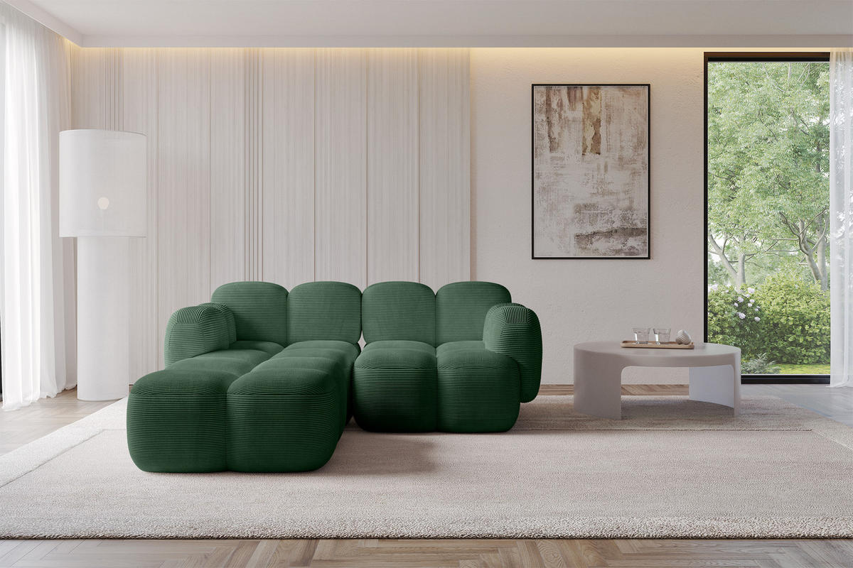 ECKSOFA modulares Sofa Links Miko-L1 214x205x75 Grün Cord - Waldgrün/Schwarz, Holzwerkstoff/Kunststoff (214/205cm) - ALTDECOR