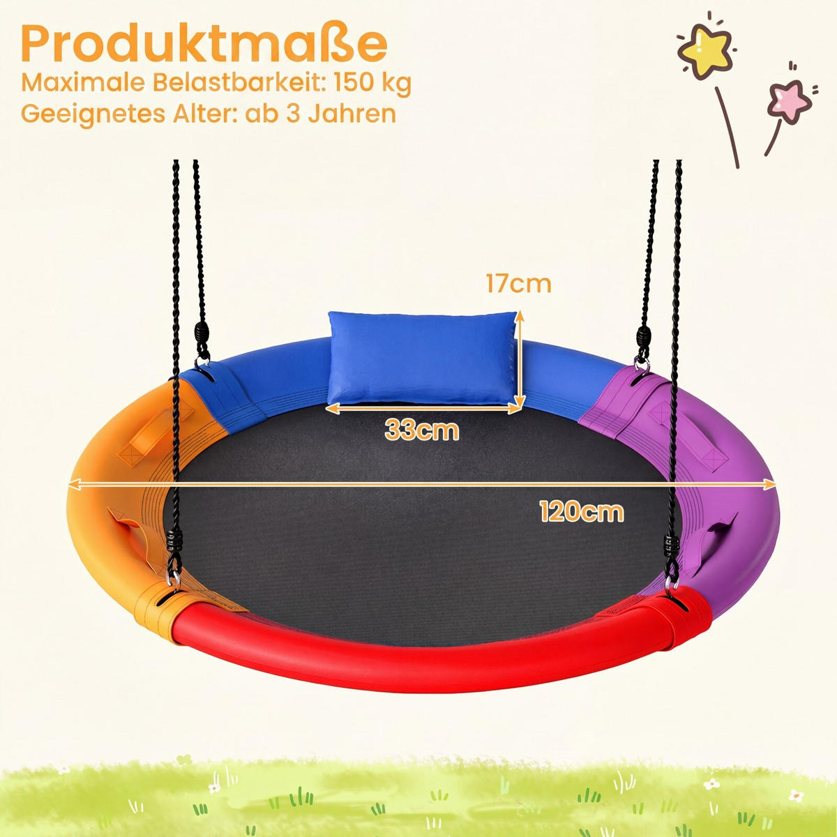 HNÍZDOVÁ HOUPAČKA nosnost 150kg barevná - různobarevná, textil (120/112/120cm) - COSTWAY