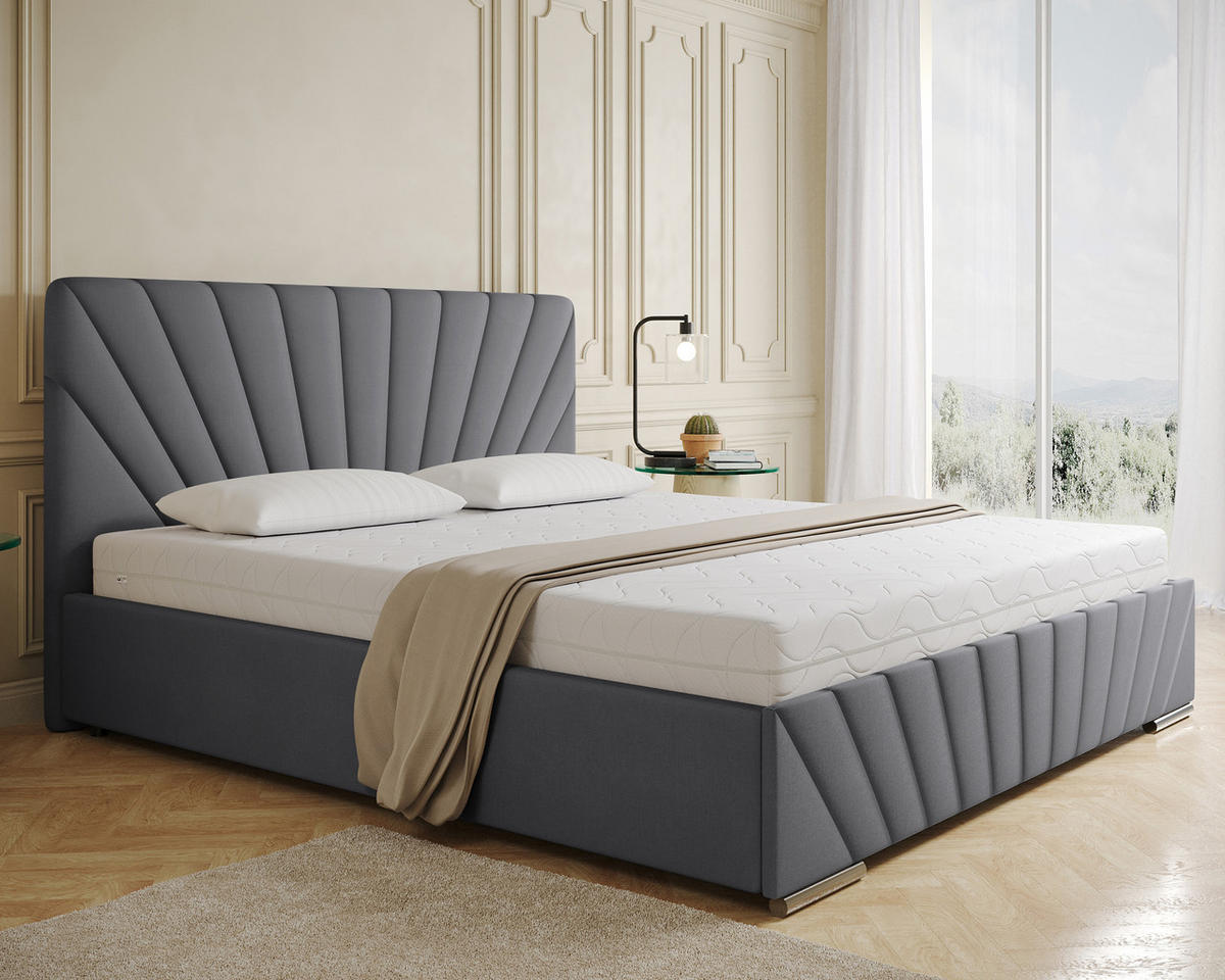 POLSTERBETT Ray 180 x 200 cm mit Bettkasten und Lattenrost Taschenfederkernmatratze mit Kokos 20cm- grau - Grau, Holz (180/200cm) - Homesy