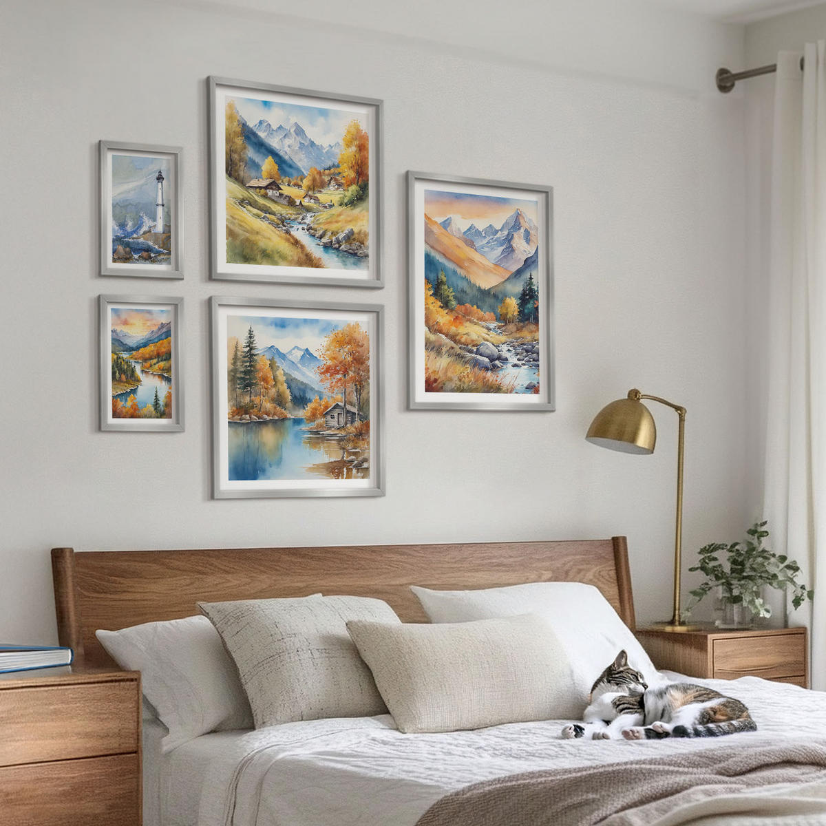 BILDER SET 5er Set - 50x50 cm & 20x30 cm & 40x60 cm Silberner Rahmen - Polnische Städte Ustka Tarnów Sopot - Silberfarben, Kunststoff (40/60cm) - TULUP