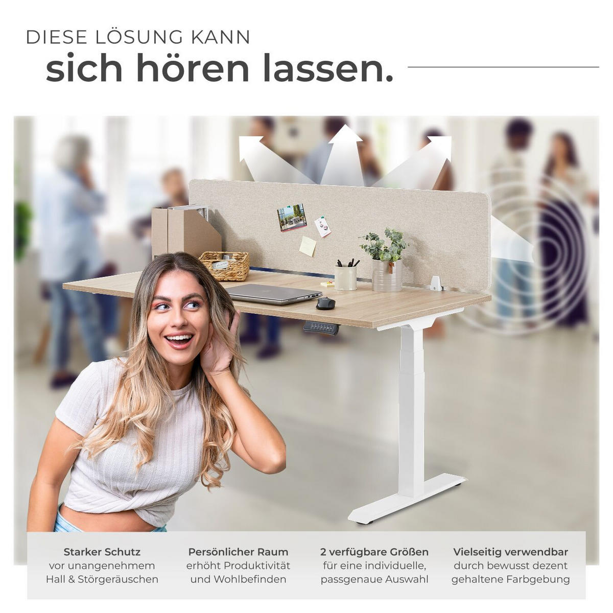 TRENNWAND für Schreibtisch Noisy,inkl. 2 Befestigungsklemmen,beige - Beige, Kunststoff (2.2/160/40cm) - tectake