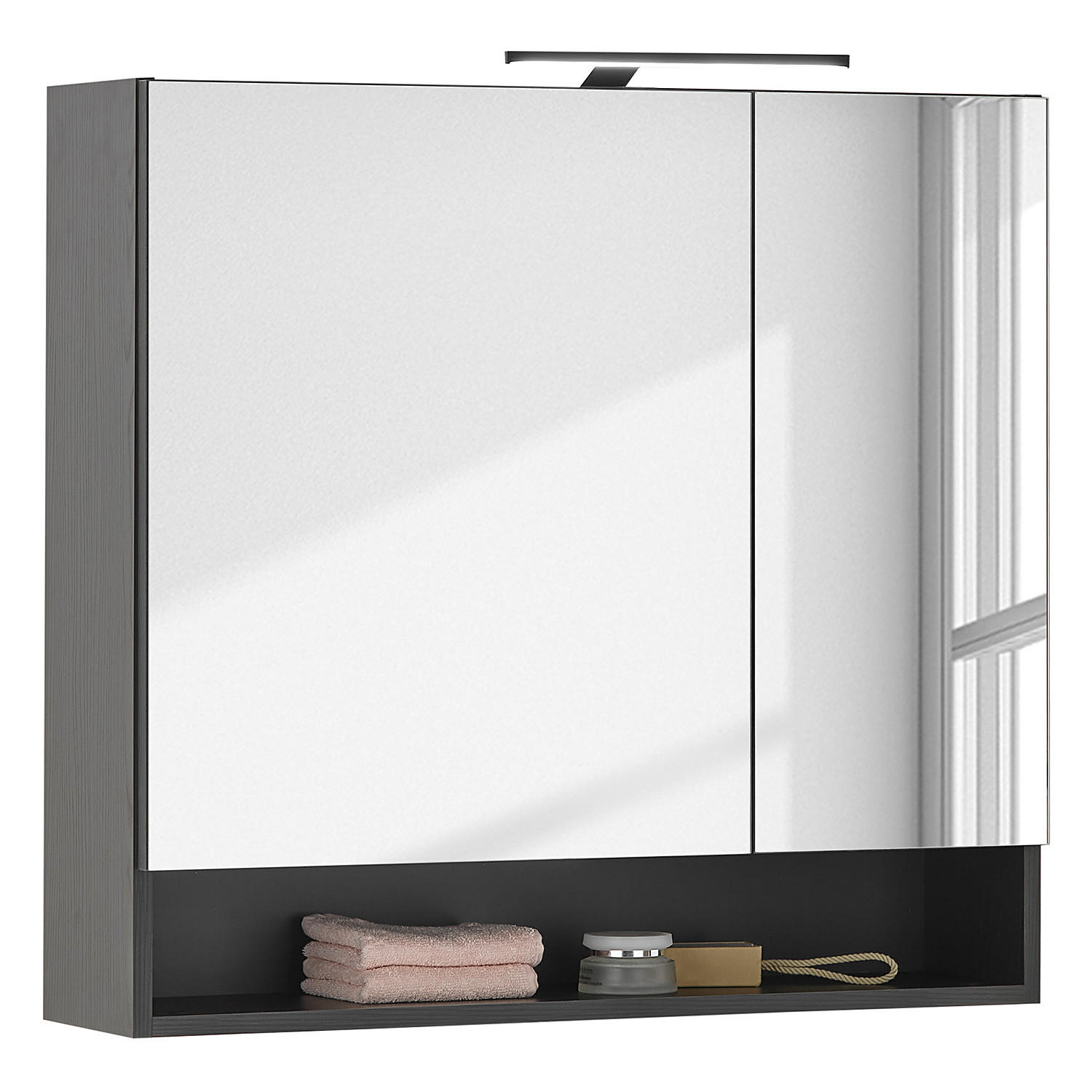 SPIEGELSCHRANK - Schwarz Struktur - Schwarz, Holzwerkstoff (80/75/20cm) - home24