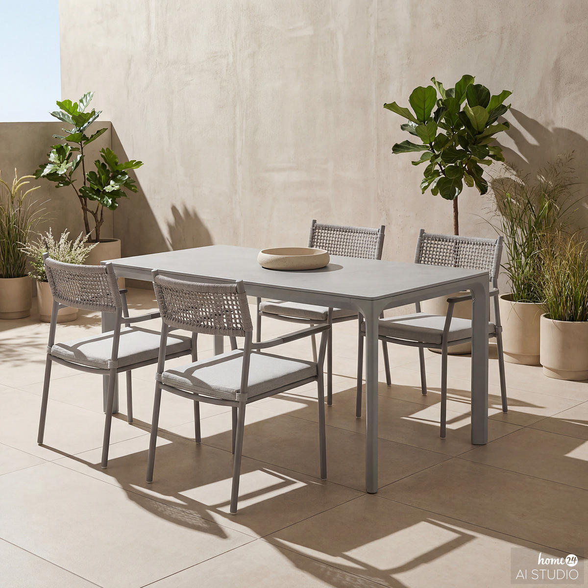 GARTENESSGRUPPE - Aluminium / Granit - Grau - 5-teilig - Grau, Kunststoff/Textil - home24