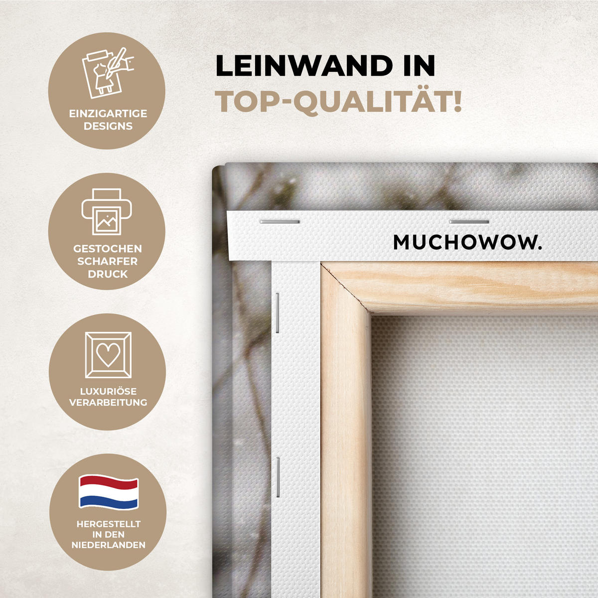 LEINWANDBILD Wolf - Winter - Schnee - Natur - Tiere Deko Groß 90x90 cm - Haselnussfarben, Textil (90/90cm) - MuchoWow