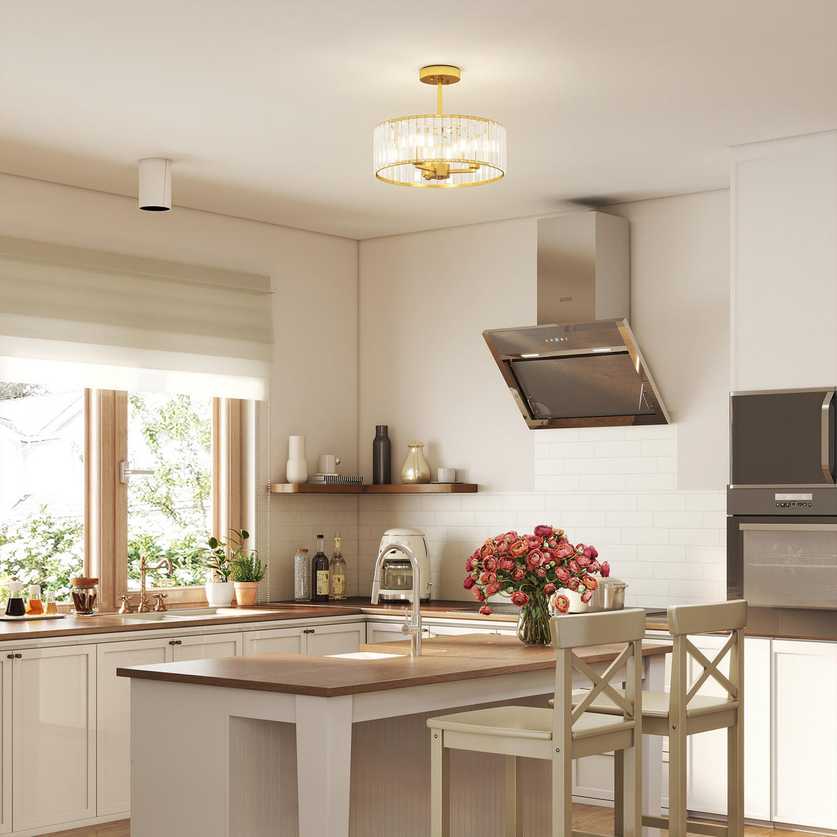 Deckenleuchte Metall Kristall Gold - Goldfarben, Metall (39/39/32cm) - HOMCOM