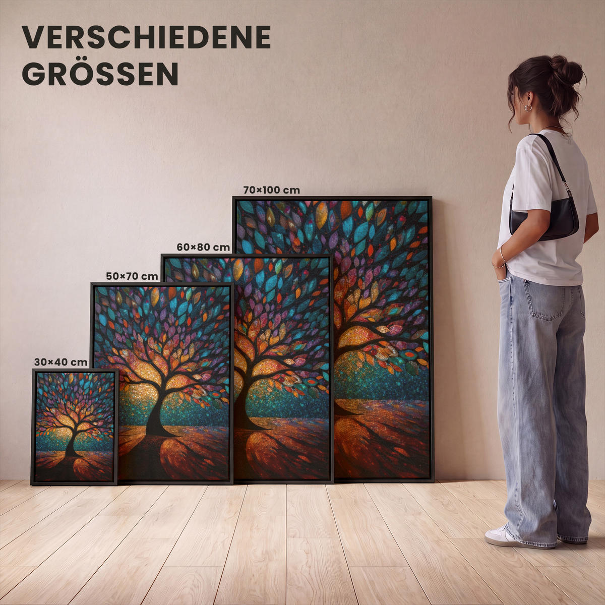 LEINWAND Bilder mit Rahmen - Mosaik - Bunt - Baum - Äste - 30x40 - Multicolor, Textil (30/40cm) - MuchoWow