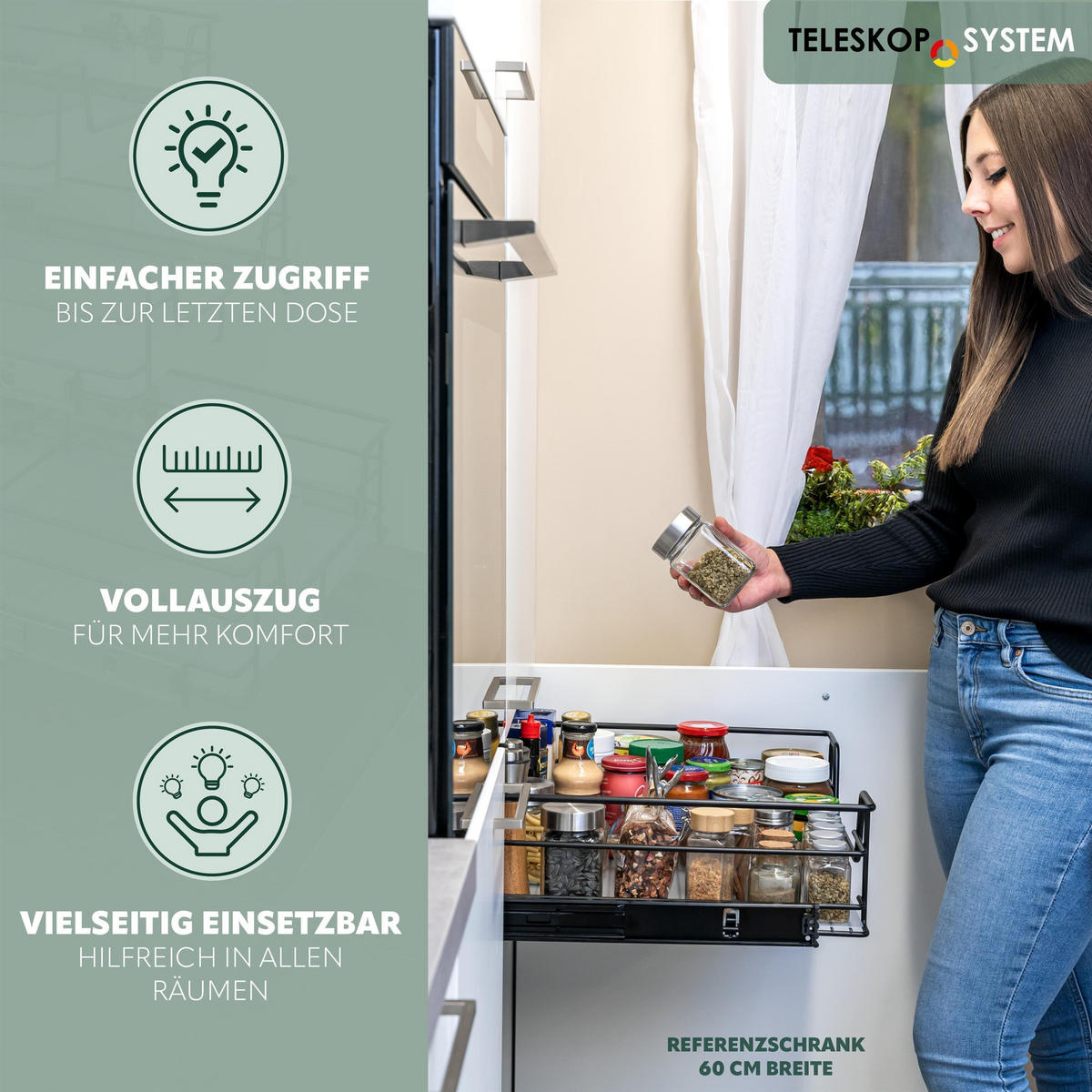 TELESKOPSCHUBLADE, schwarz, Metall - Schwarz, Metall (42/14/44cm) - bremermann