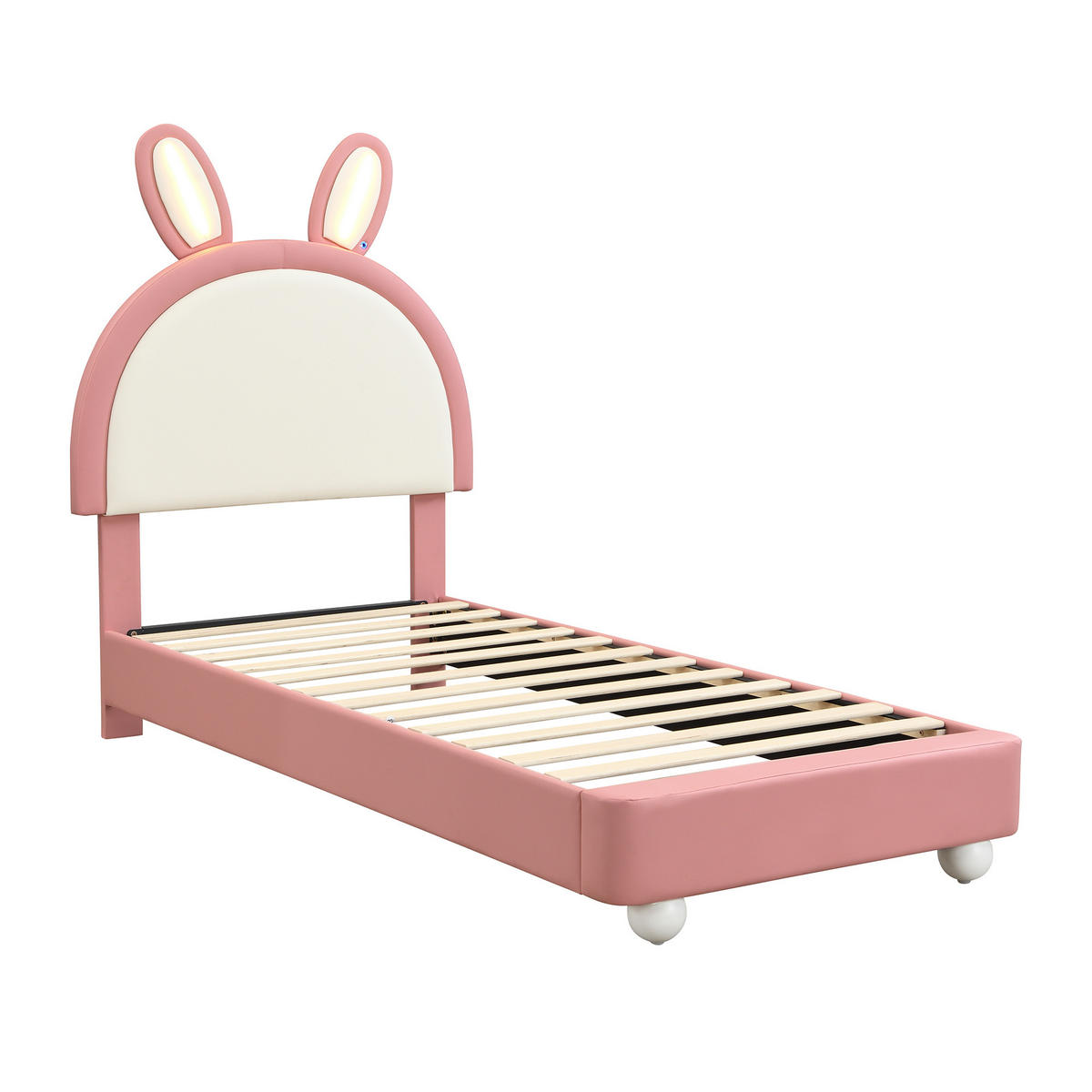 KINDERBETT 90/200 cm DE-02234, in Rosa, mit Hasen-Kopfteil und LED - Pink, Holzwerkstoff (90/200cm) - ComfortXL