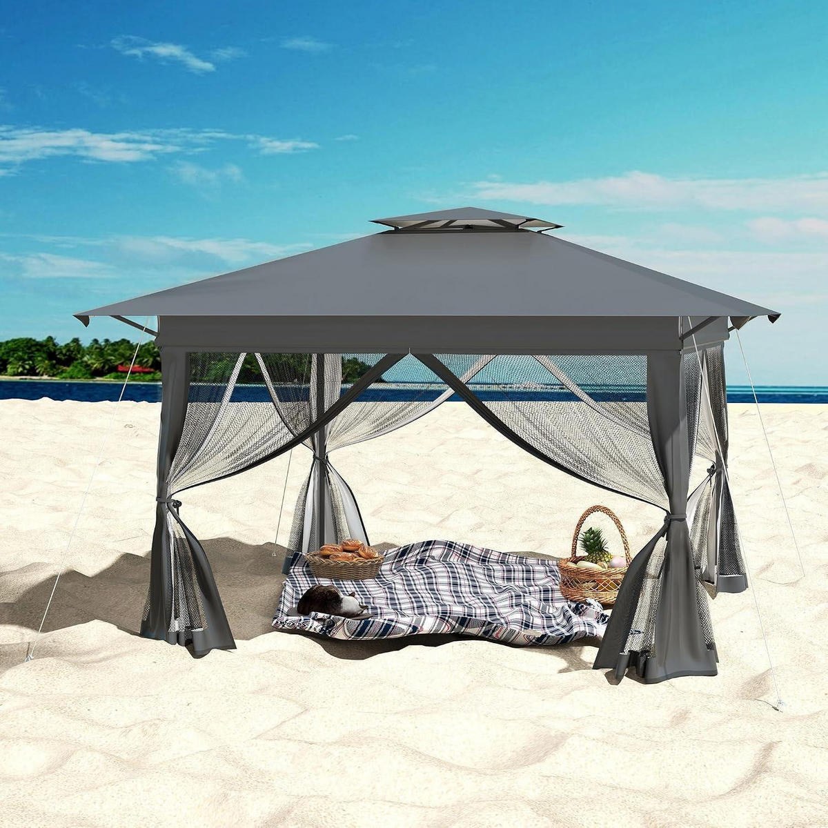 GARTENPAVILLON 4x4m Pop-up Anthrazit Höhenverstellbar mit Moskitonetz - Anthrazit, Metall (300/285/400cm)