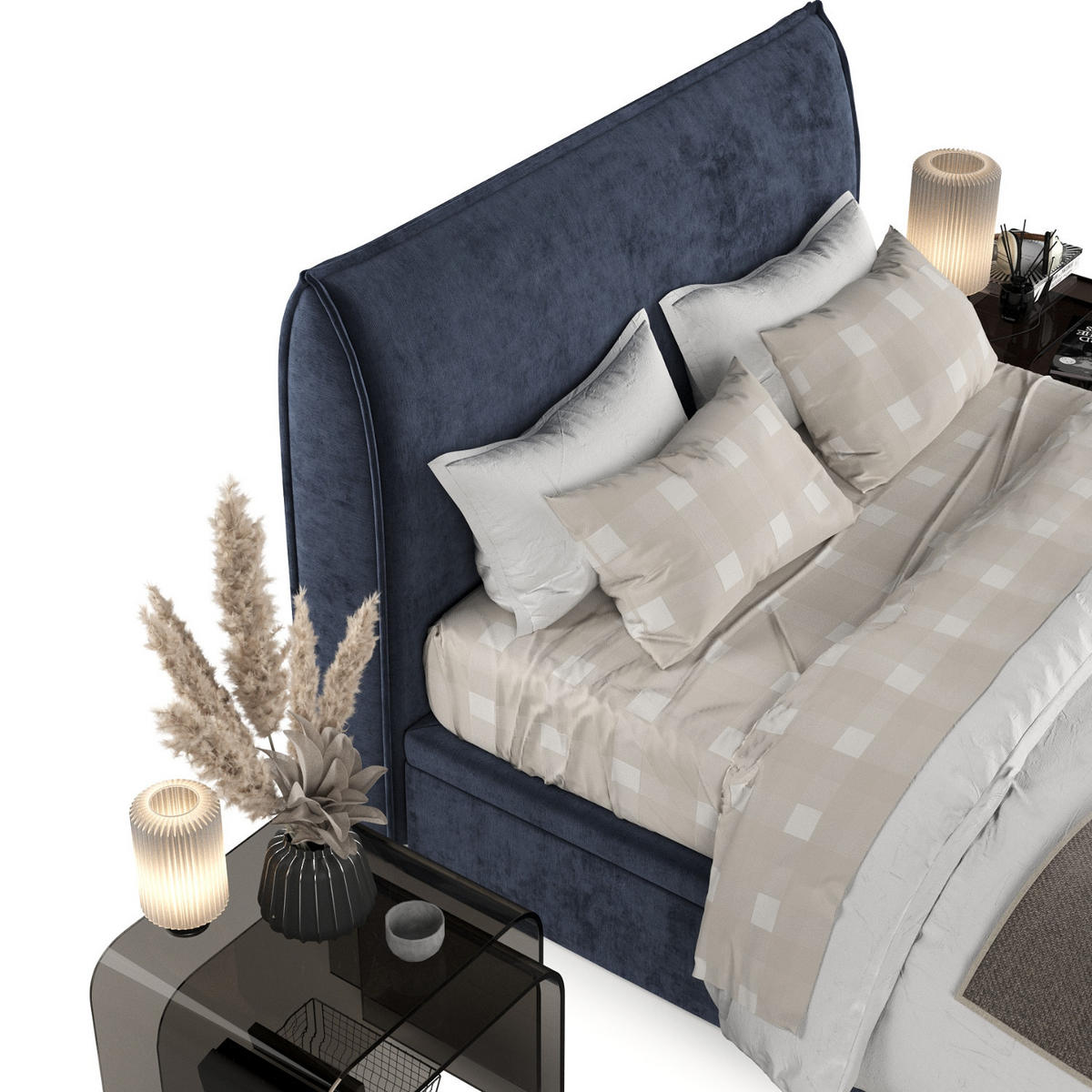 POLSTERBETT Tuvalu mit Stauraum 160/200 cm Marineblau im Lotta Stoff - Schwarz/Dunkelblau, Holz/Holzwerkstoff (160/200cm) - AltaBeds