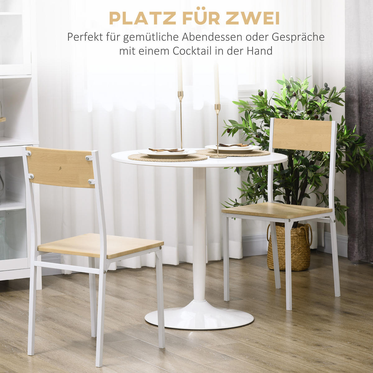 ESSTISCH Runder Küchentisch, Rutschfester Esszimmertisch für 2 Personen Weiß - Weiß, Holzwerkstoff/Metall (80/80/75cm) - HOMCOM