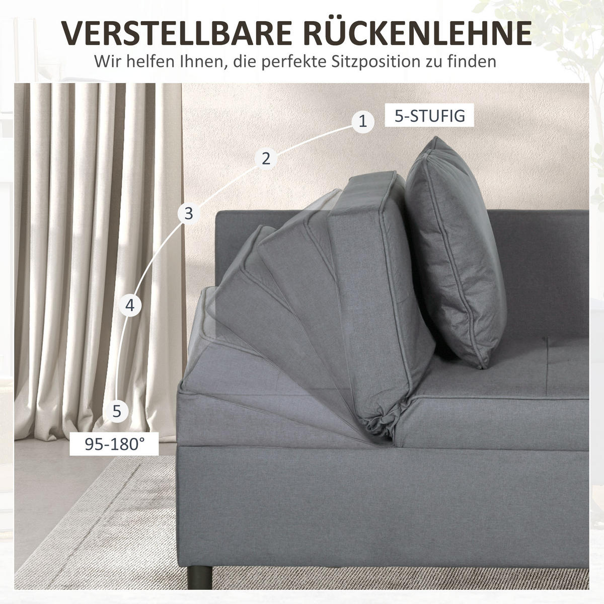 SCHLAFSESSEL 3-in-1 Ausziehbares 2 Sitzer Schlafsofa mit Bettfunktion Dunkelgrau - Dunkelgrau, Kunststoff (71/67/98cm) - HOMCOM