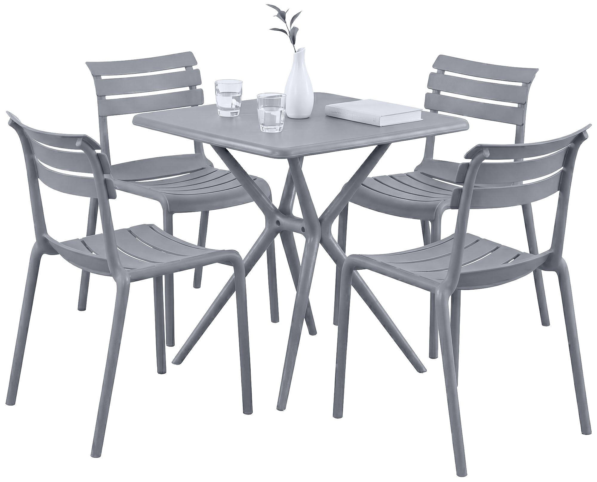 GARTENMÖBEL-SET Klara 4 Stühle 190x190x82cm Kunststoff Grau Balkonset - Grau, Kunststoff - DELUKE