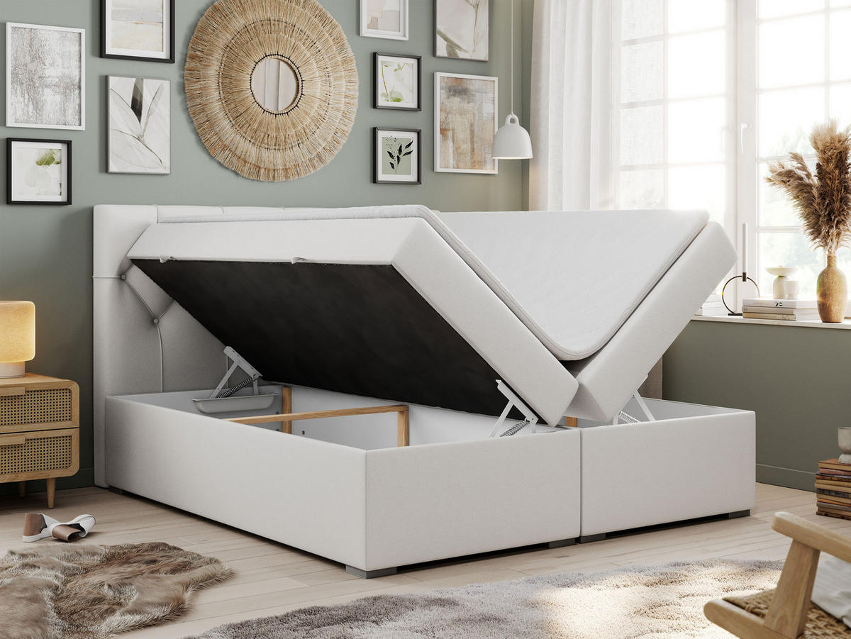 BOXBETT ALDA 140/200 Weiß Kunstleder - H3 - Weiß, Holz/Textil (140/200cm) - MKS