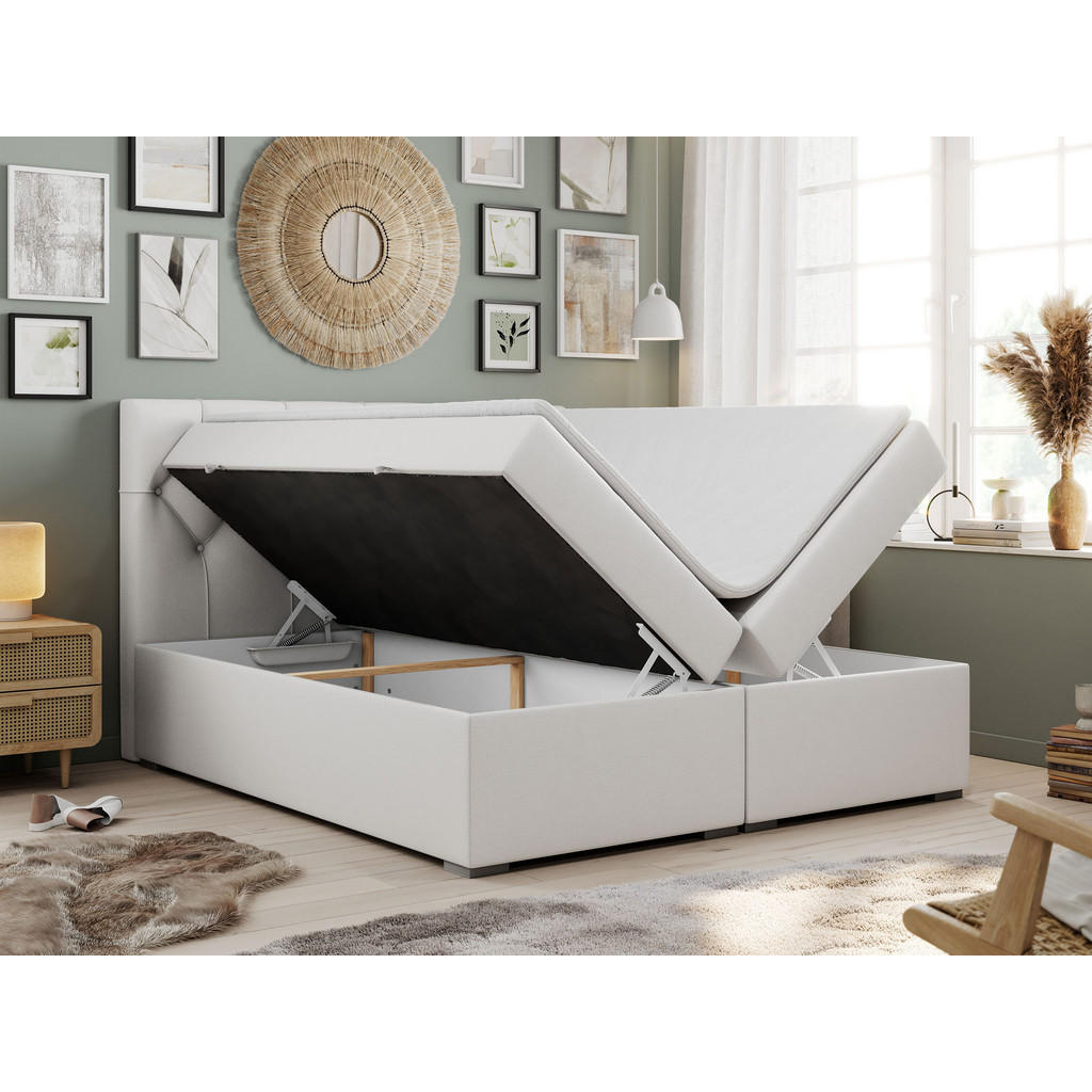 Thumbnail - MKS Boxbett, Weiß, Textil, 2-Sitzer, H3, Rechteckig, 200x200 cm, Schlafzimmer, Betten, Boxspringbetten