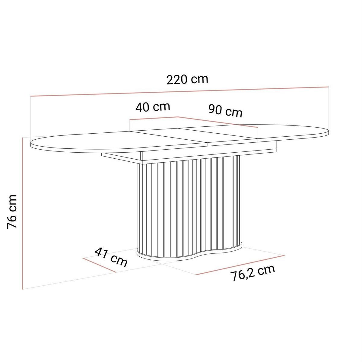 AUSZIEHBARER Tisch WILLOW 180–220 cm - Eichefarben, Holzwerkstoff (180/90/76cm) - Lookway