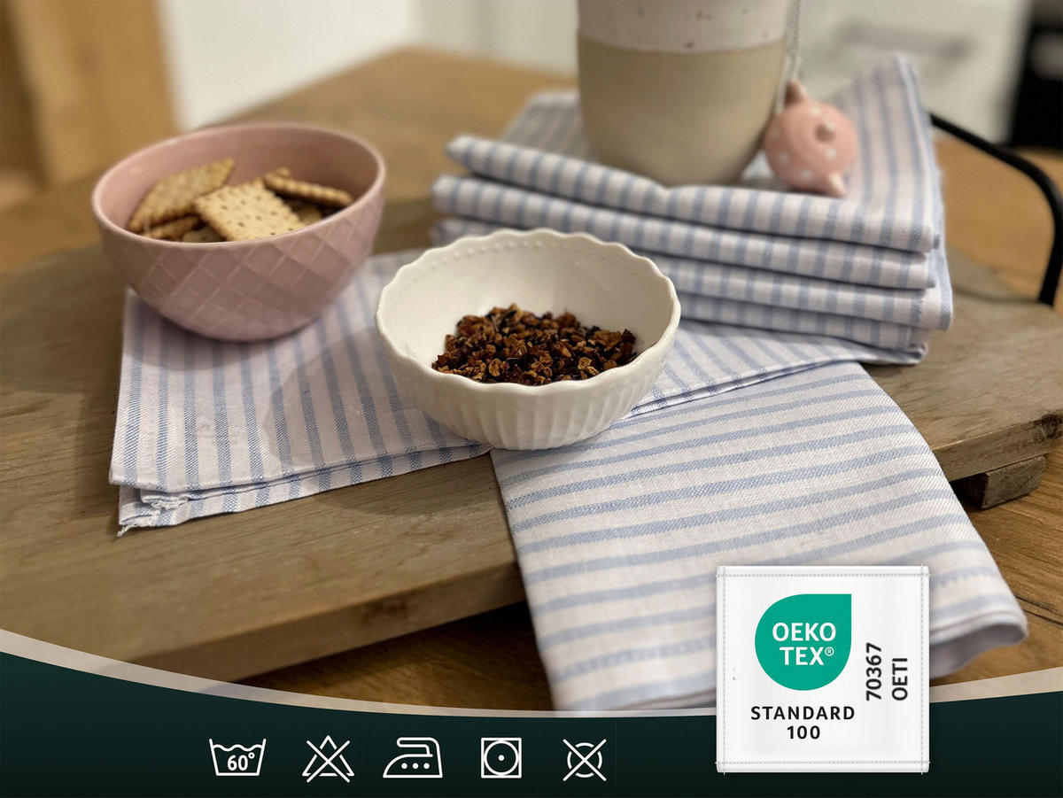 GESCHIRRTÜCHER, 4er-Set, 50x70 cm, 50% Baumwolle, 50% Leinen, Blau - Hellblau, Textil (50/70cm) - Zollner