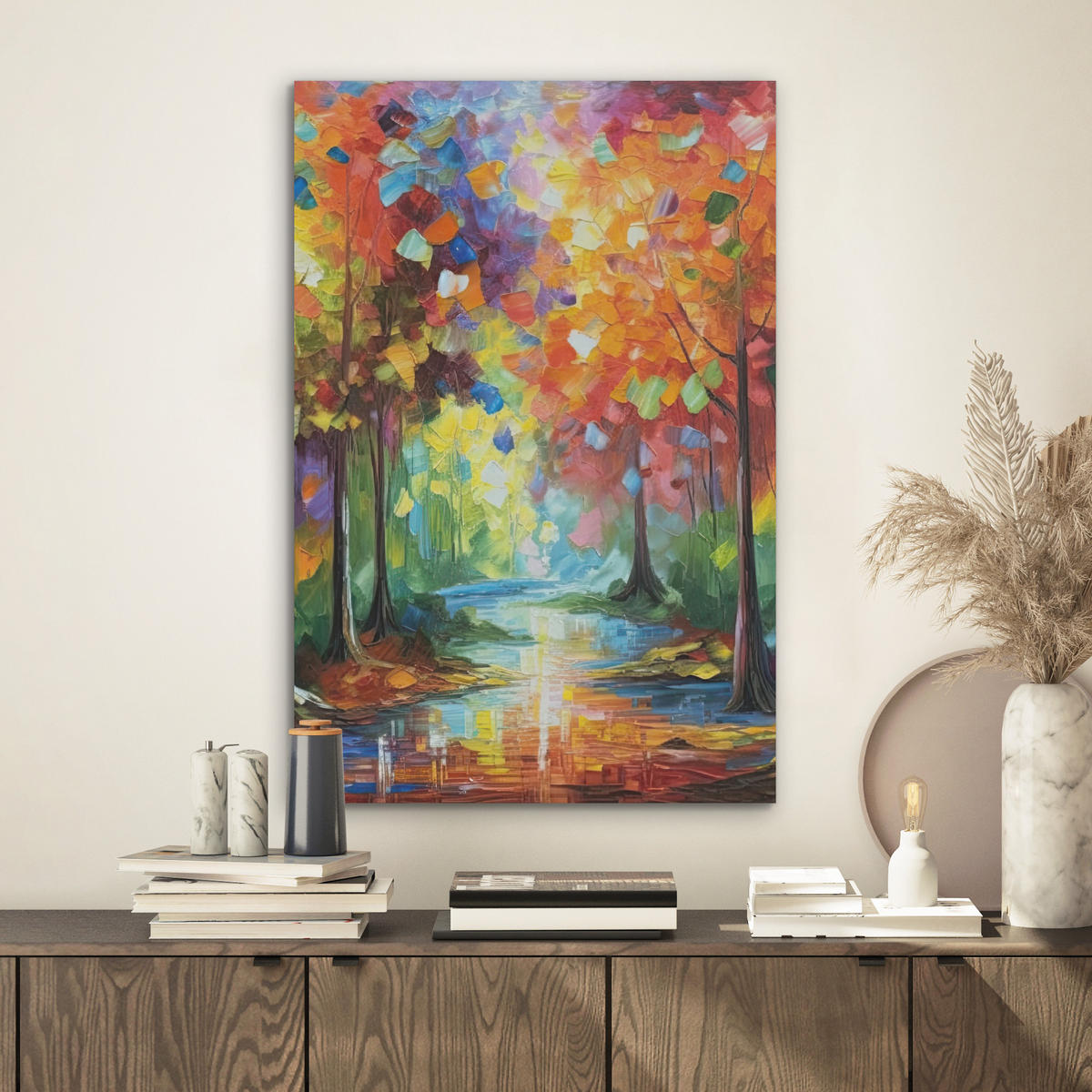 AKUSTIKBILD Landschaft - Wald - Farben - Natur Kunstdruck Schlafzimmer 50x70 cm - Multicolor, Kunststoff (50/70/0.9cm) - MuchoWow