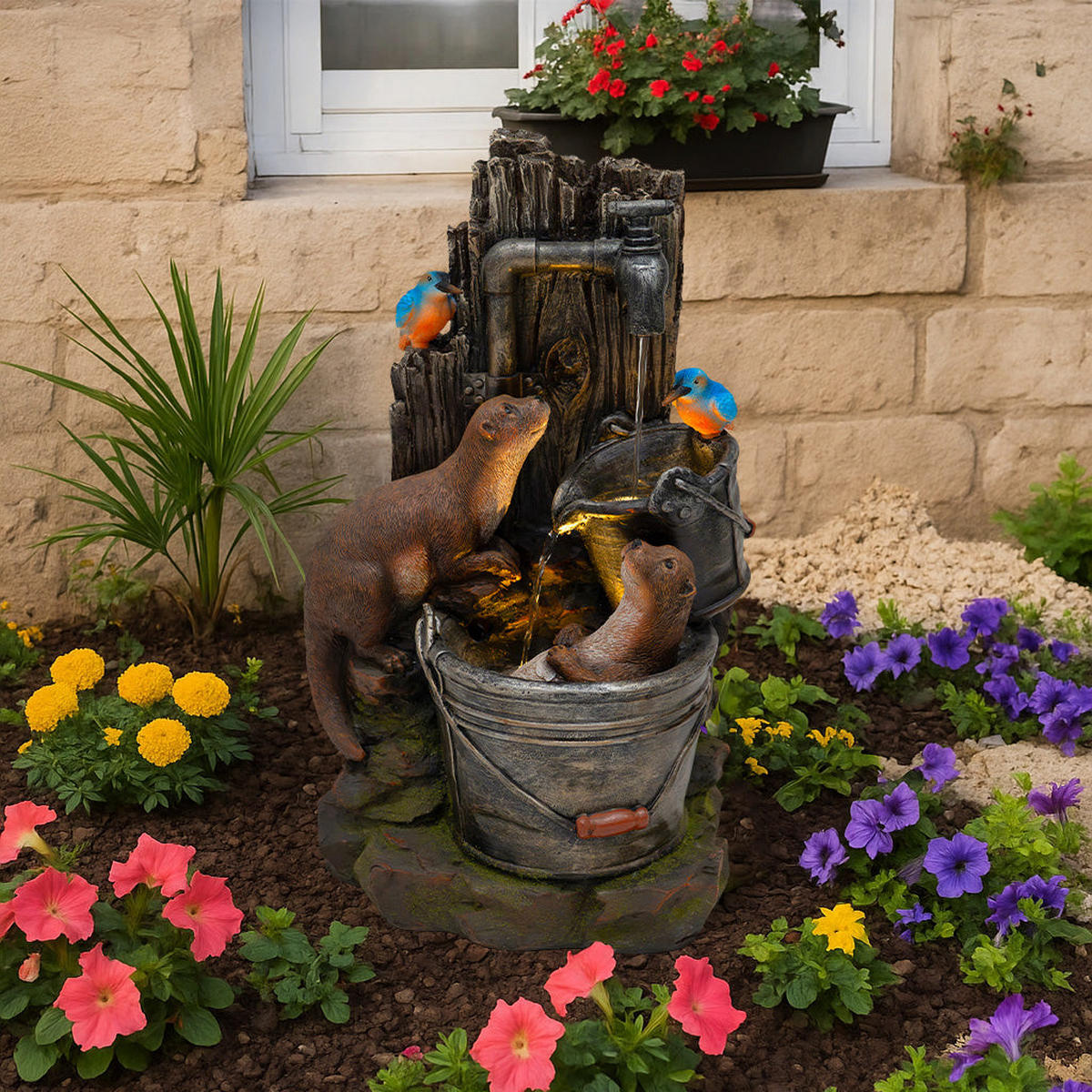 GARTENBRUNNEN "Otter Oasis" - Grau, Kunststoff (38.5/30/62cm) - Monstershop