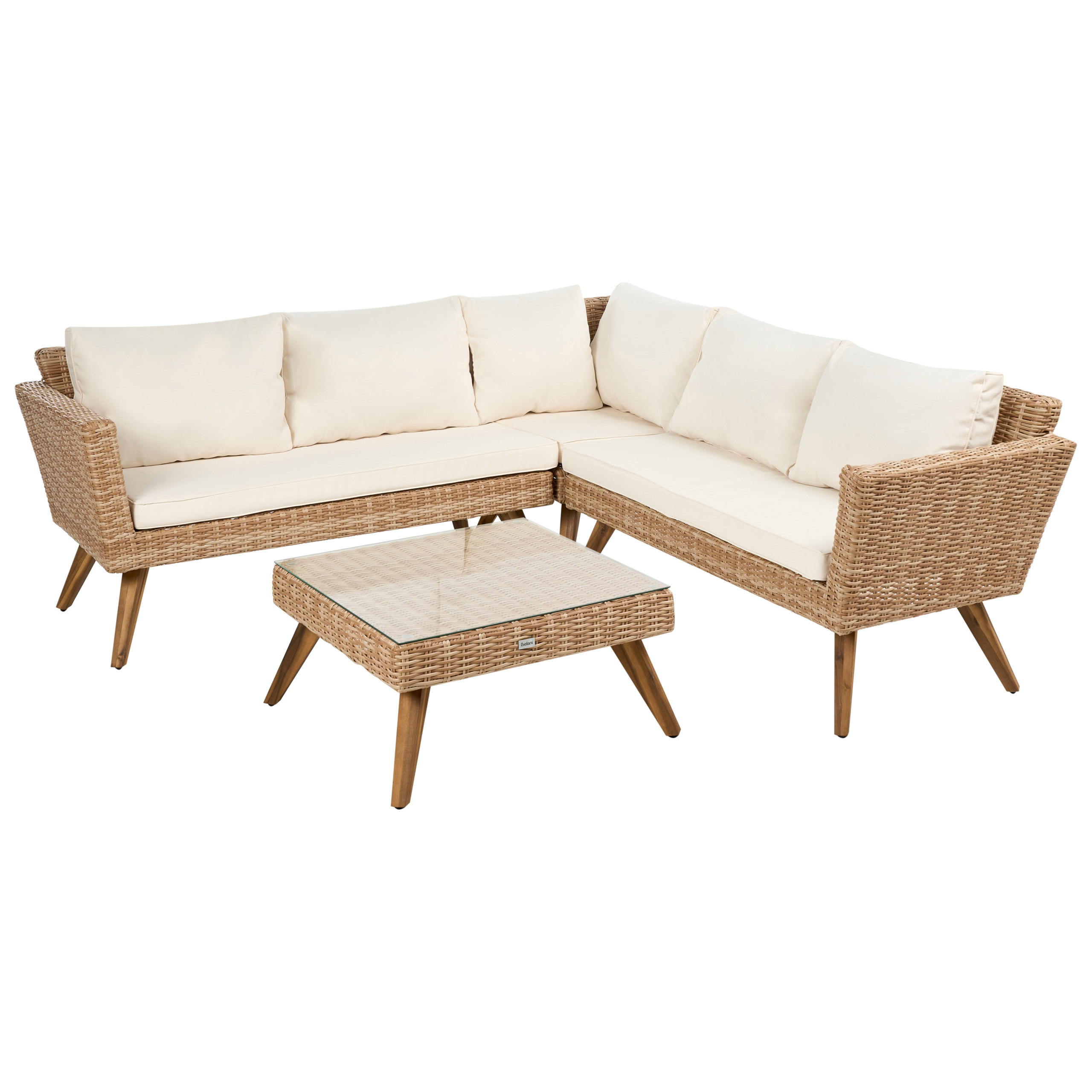 GARTEN-ECKSOFA mit Tisch 6-Sitzer Polyrattan Cremeweiß Vittoria - Beige/Creme, Kunststoff - Beliani