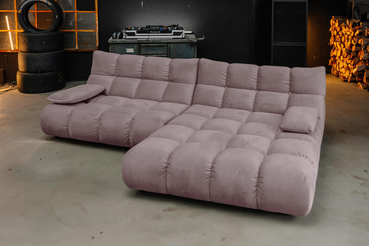 ECKSOFA VIVIEN Grau Velvet - Greige/Schwarz, Kunststoff/Textil (290/178cm) - KAWOLA