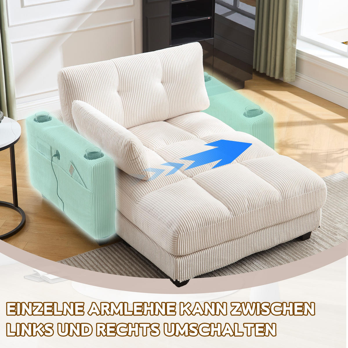 CHAISELONGUE Polsterliege,Ottomane,Sofa,Cordstoff,Beige - Beige, Textil (112/81/140cm) - LVHOM