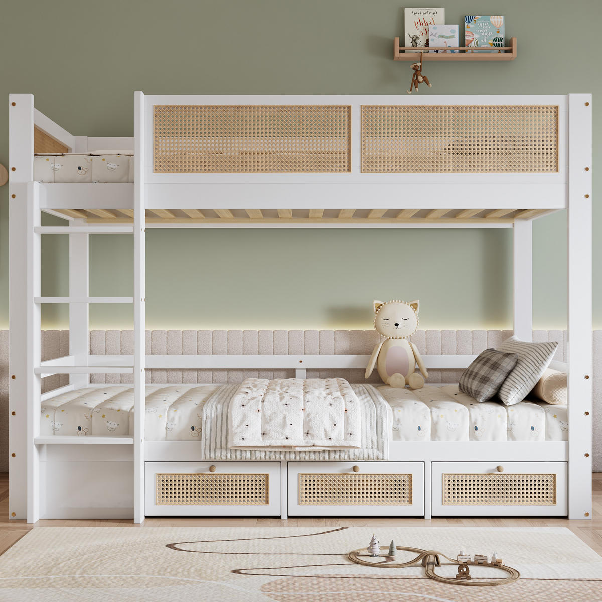 ETAGENBETT 90/200 cm in Weiß & Natur mit 3 Schubladen - Weiß, Holz/Holzwerkstoff (90/200cm) - WISHDOR