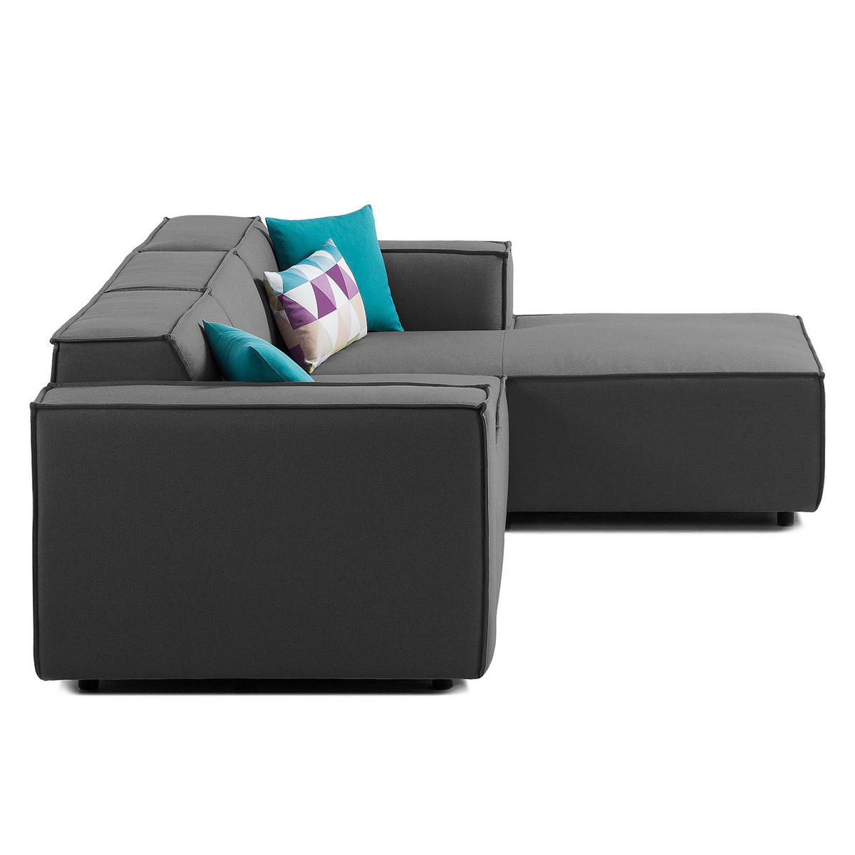 ECKSOFA mit Longchair - Anthrazit/Schwarz, Kunststoff/Textil (260/177cm) - home24