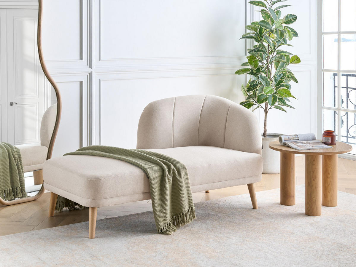 ČALOUNĚNÉ LEHÁTKO CHAISE LONGUE PRAVOSTRANNÉ Látka Světle béžové Tanlay - hnědá/béžová, textil (74/78/153cm) - Beliani