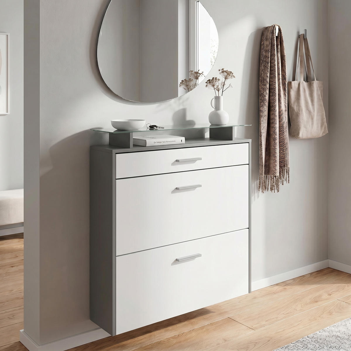 SCHUHSCHRANK Malea Fronten in Weiß matt - Weiß, Holzwerkstoff (89/96/23cm) - Vladon