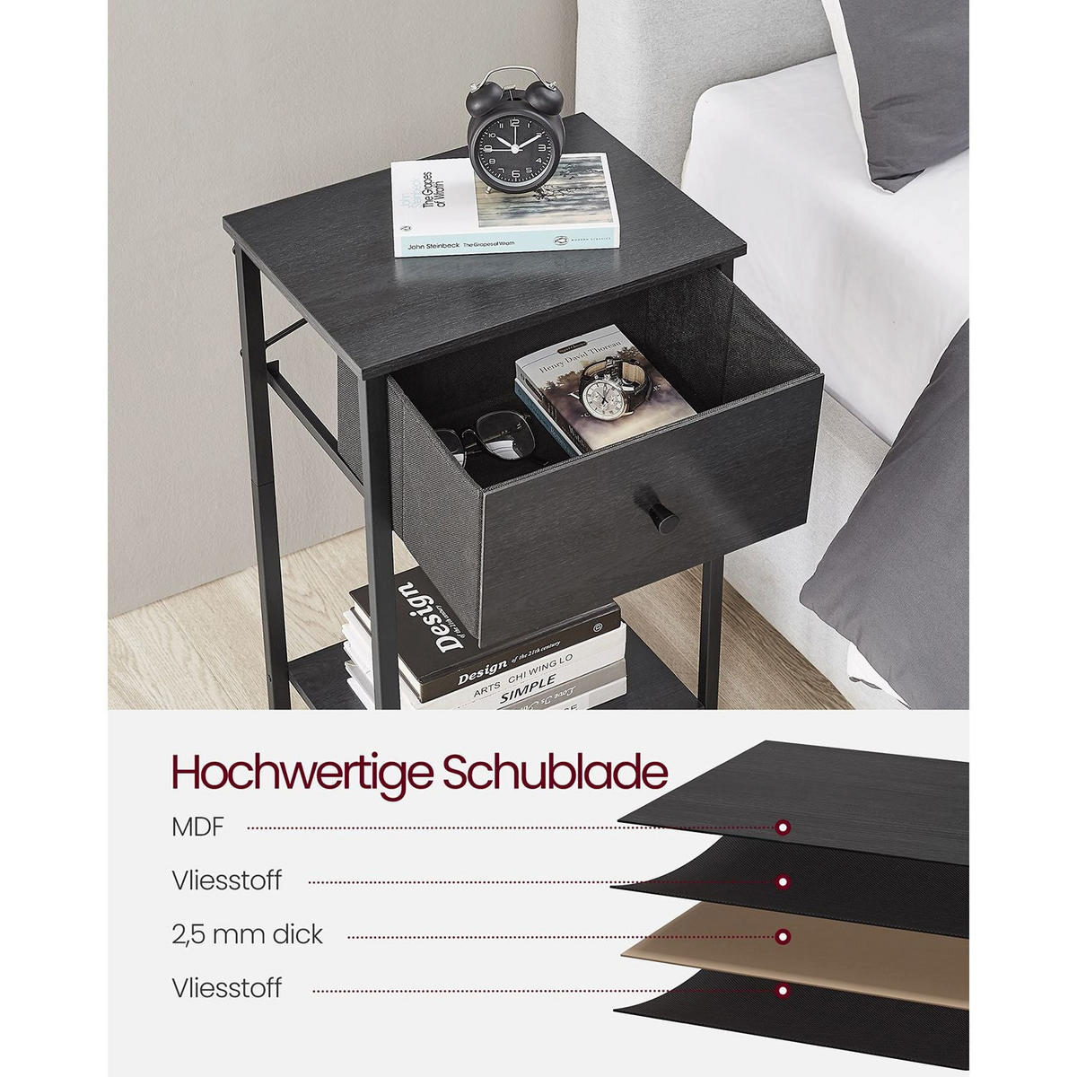 NACHTTISCH ST. JOHN'S - Schwarz, Holzwerkstoff (38/61/28cm) - Hansiro