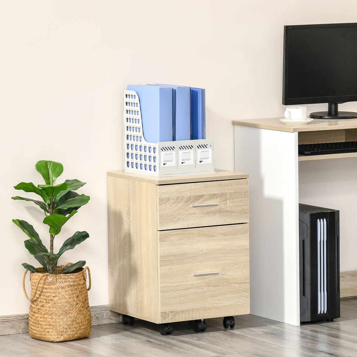 ROLLCONTAINER DE-14406 2 Schubladen, 5 Rollen Eiche - Eichefarben, Holzwerkstoff (39/58.5/39.5cm) - ComfortXL