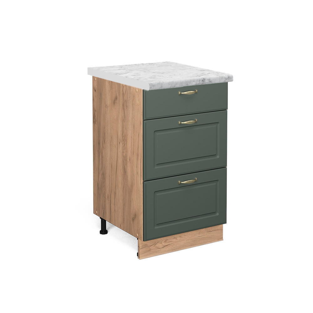 KÜCHENUNTERSCHRANK Fame-Line Grün-Gold Landhaus 50 cm, AP Marmor - Honigeiche/Eiche Wotan, Holzwerkstoff (50/82/60cm) - Vicco