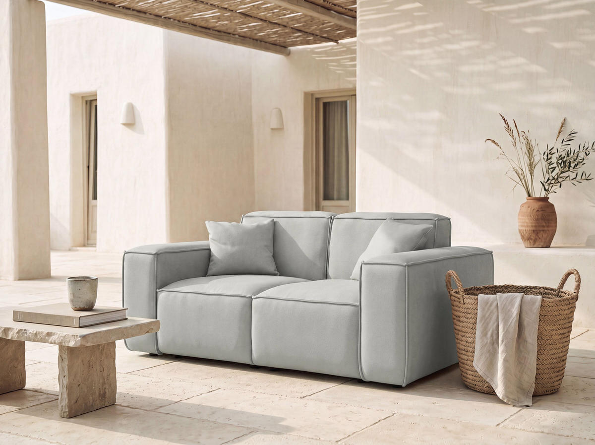GARTENSOFA Lorento Outdoor 2-Sitzer, Hellgrau Kunstleder 186/73/92 cm - Hellgrau, Textil (186/73/92cm) - WFL GROUP