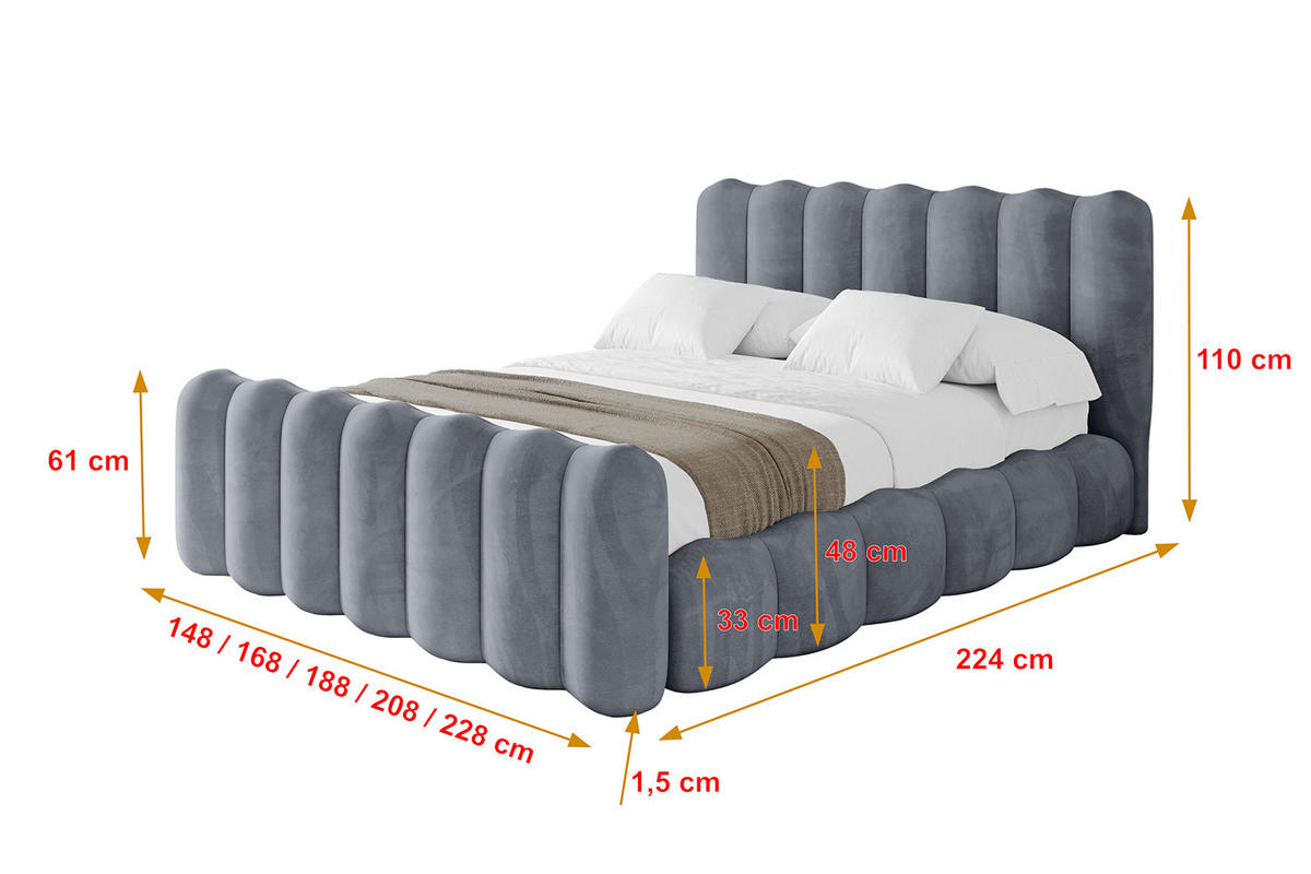 POLSTERBETT mit Bettkasten, Fußteil und Lattenrost, Boxbett ohne Matratze - SORA-Z 180x200 Grau - Grau, Holzwerkstoff/Textil (180/200cm) - ALTDECOR
