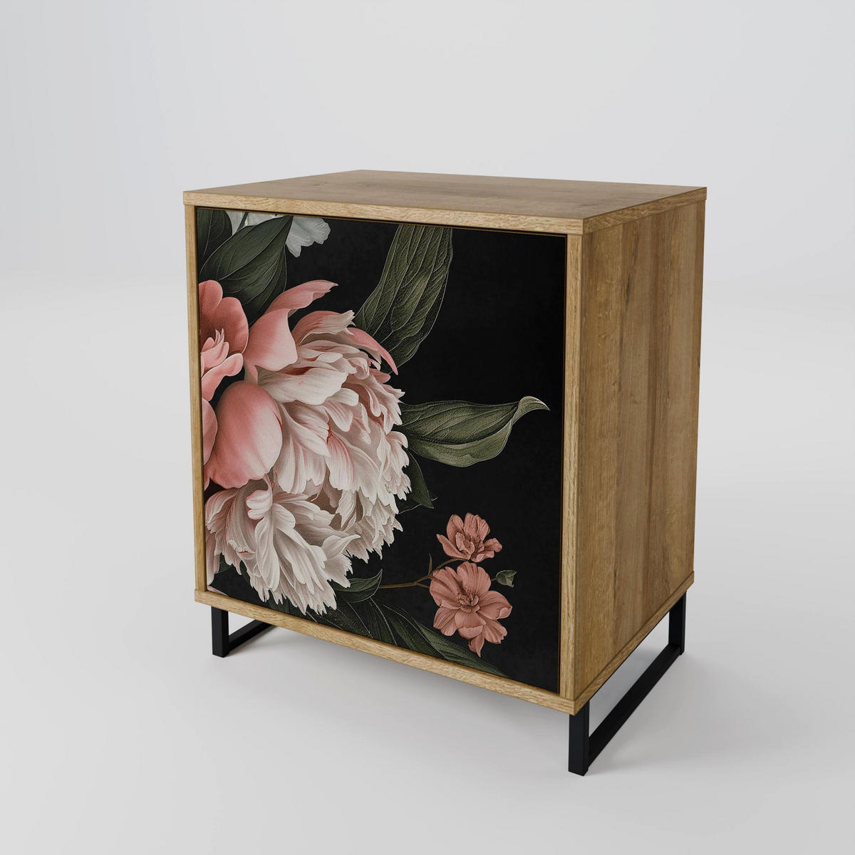 SIDEBOARD LUSH ELEGANCE, Eichefarben, 57,5x42x72,5 cm, Schwarze Metallfüße - Eichefarben/Multicolor, Holzwerkstoff/Metall (57.5/72.5/42cm) - SpaceRebels