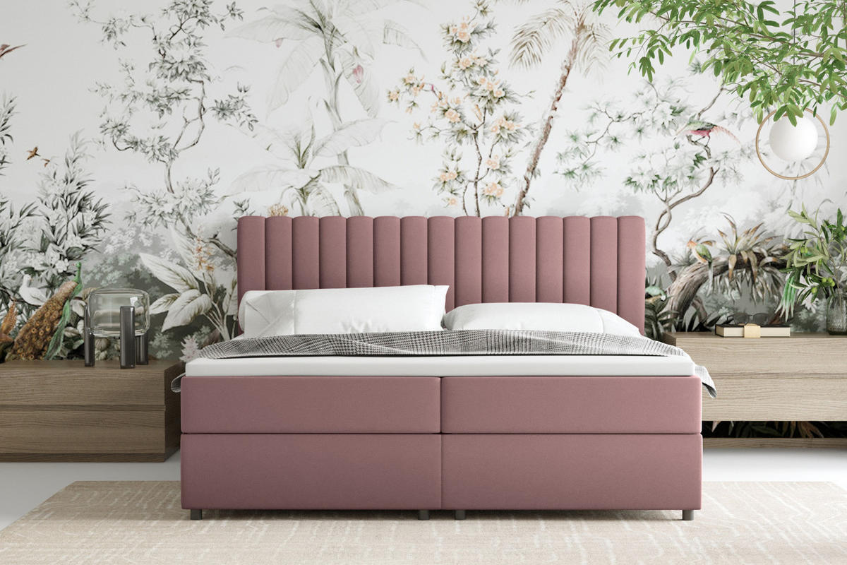 BOXBETT Everest rosa 180 x 200 cm Doppelbett mit hochwertiger Bonell-Matratze und Topper - Rosa, Holz (180/200cm) - Panda Möbel