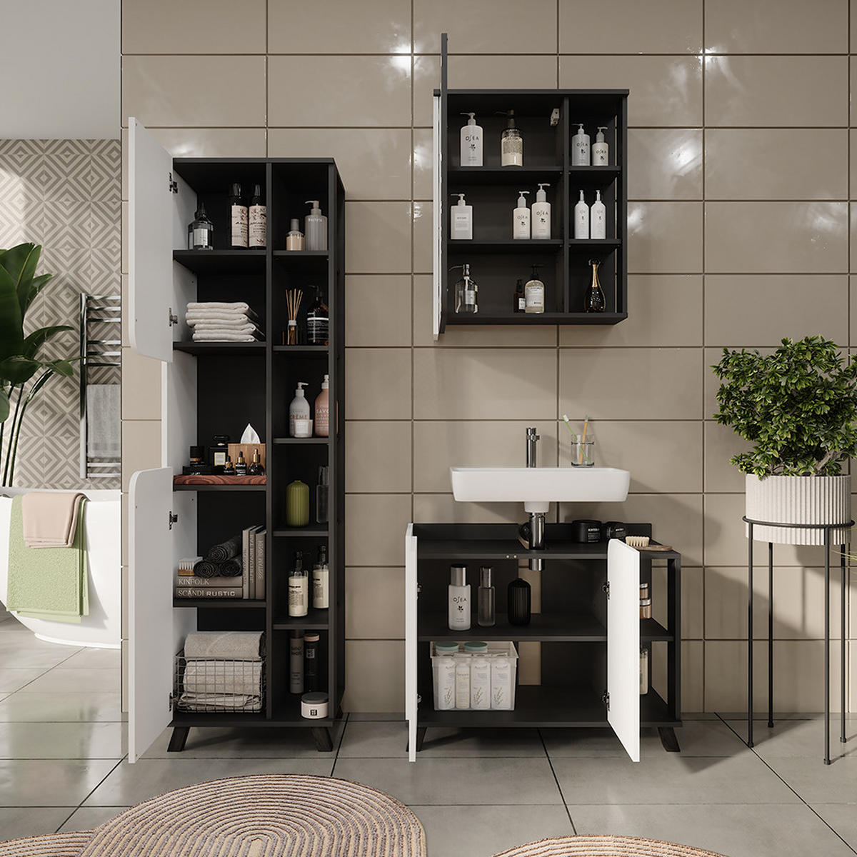 KOUPELNOVÝ NÁBYTEK Karen Antracitová/bílá - bílá/antracitová, kompozitní dřevo (80/65/35cm) - Vicco