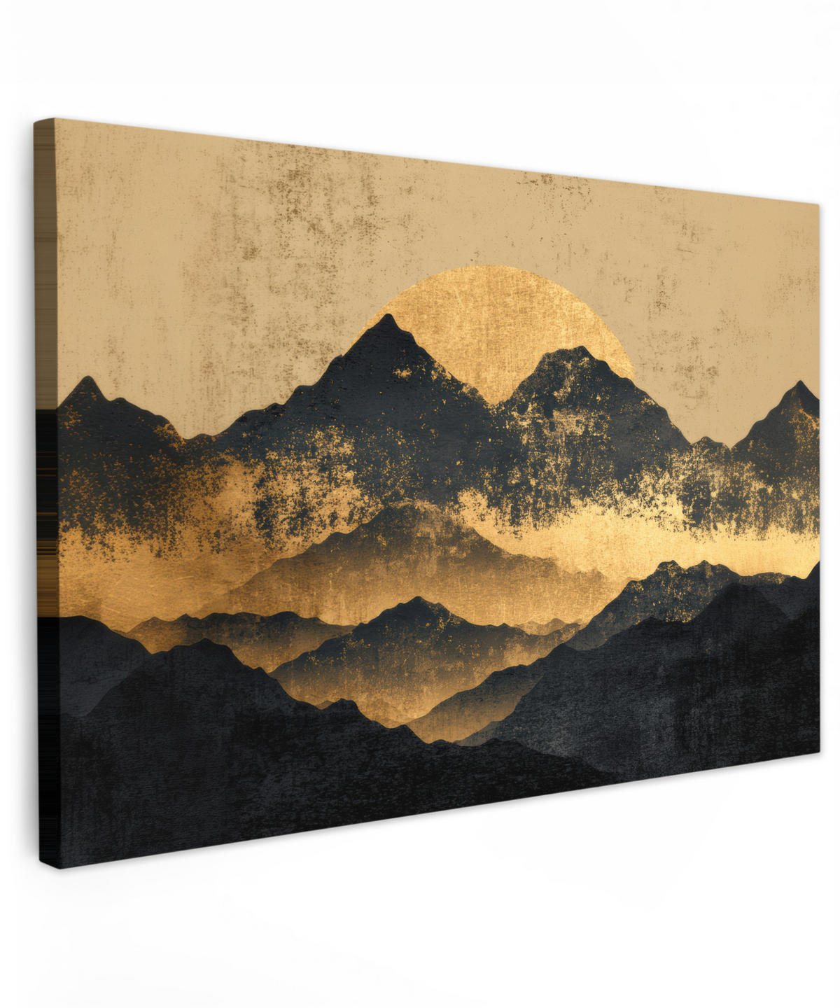 LEINWANDBILD Goldene Berge bei Mondschein Groß 140x90 cm - Goldfarben, Textil (140/90cm) - MuchoWow