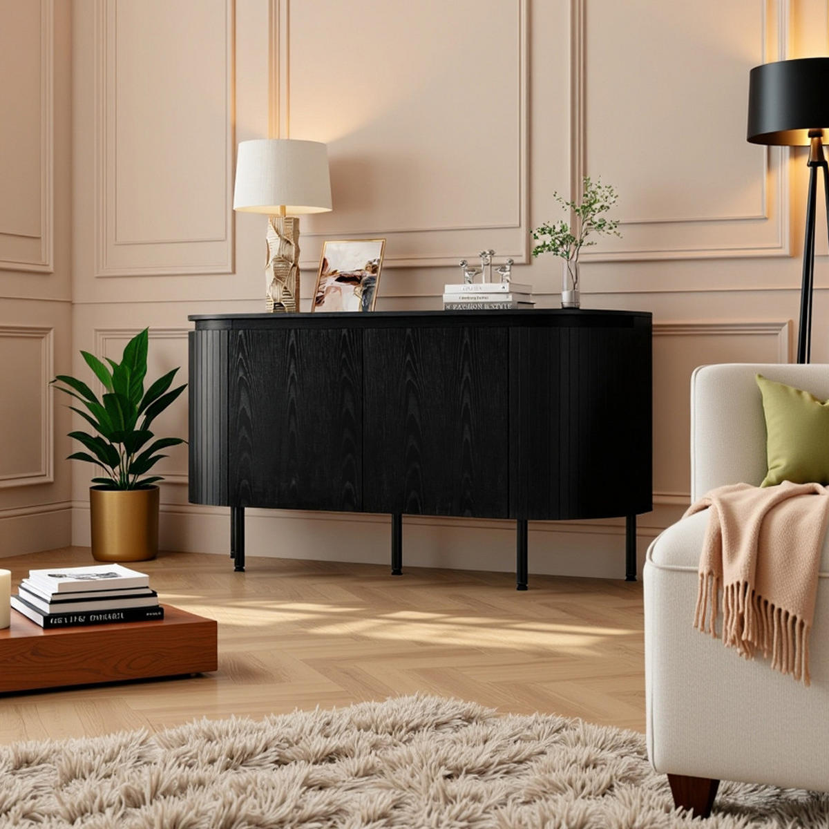 SIDEBOARD mit praktischem Stauraum - Schwarz, Holzwerkstoff (145/78/43cm) - Urban Meuble