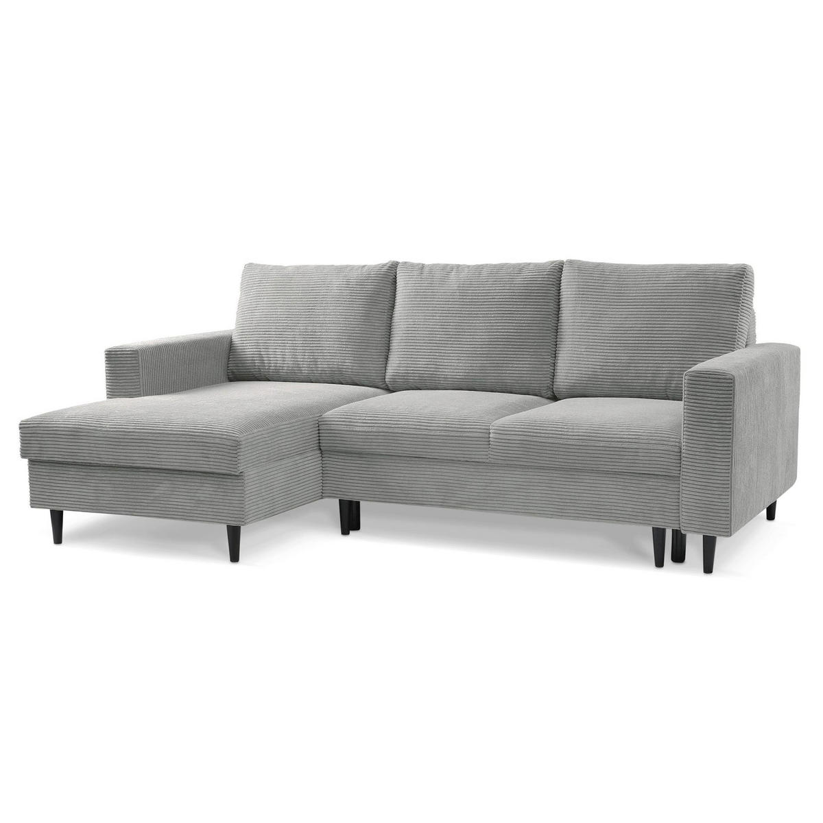 ECKSOFA Nalika Hellgrau mit Cordbezug - Hellgrau/Schwarz, Holz/Textil (230/143cm) - Selsey