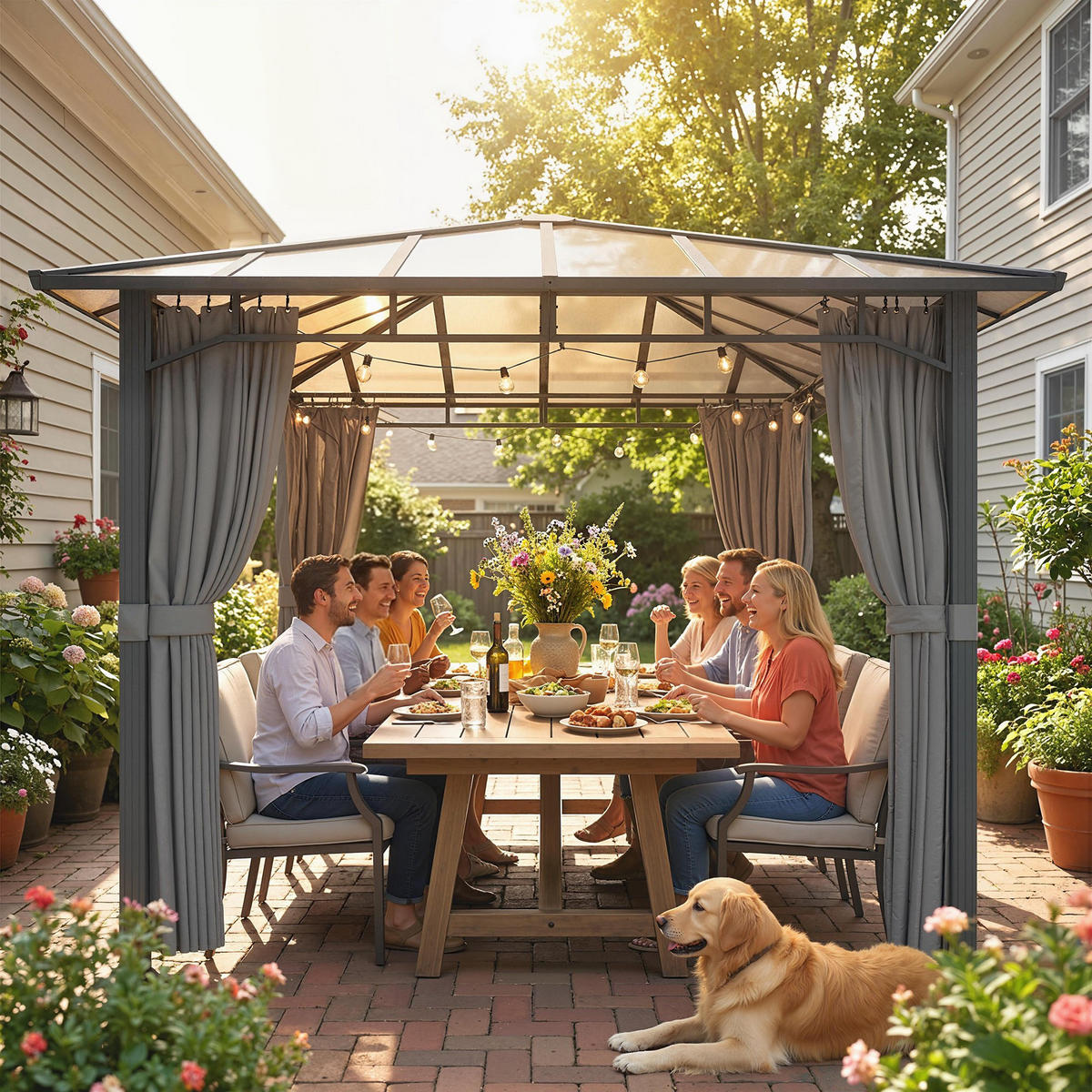 PAVILLON Metall Polycarbonat Dunkelgrau - Dunkelgrau, Textil/Metall (302/267/302cm) - Outsunny