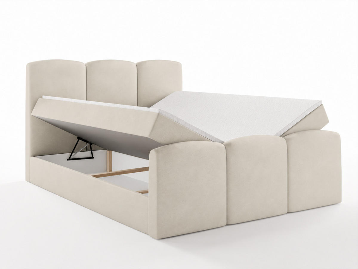 BOXBETT SAVIO 180x200 cm mit Bettkasten, Bonell-Matratze H3 und Topper – Samt Beige - Beige, Textil (180/200cm) - Luxkor24