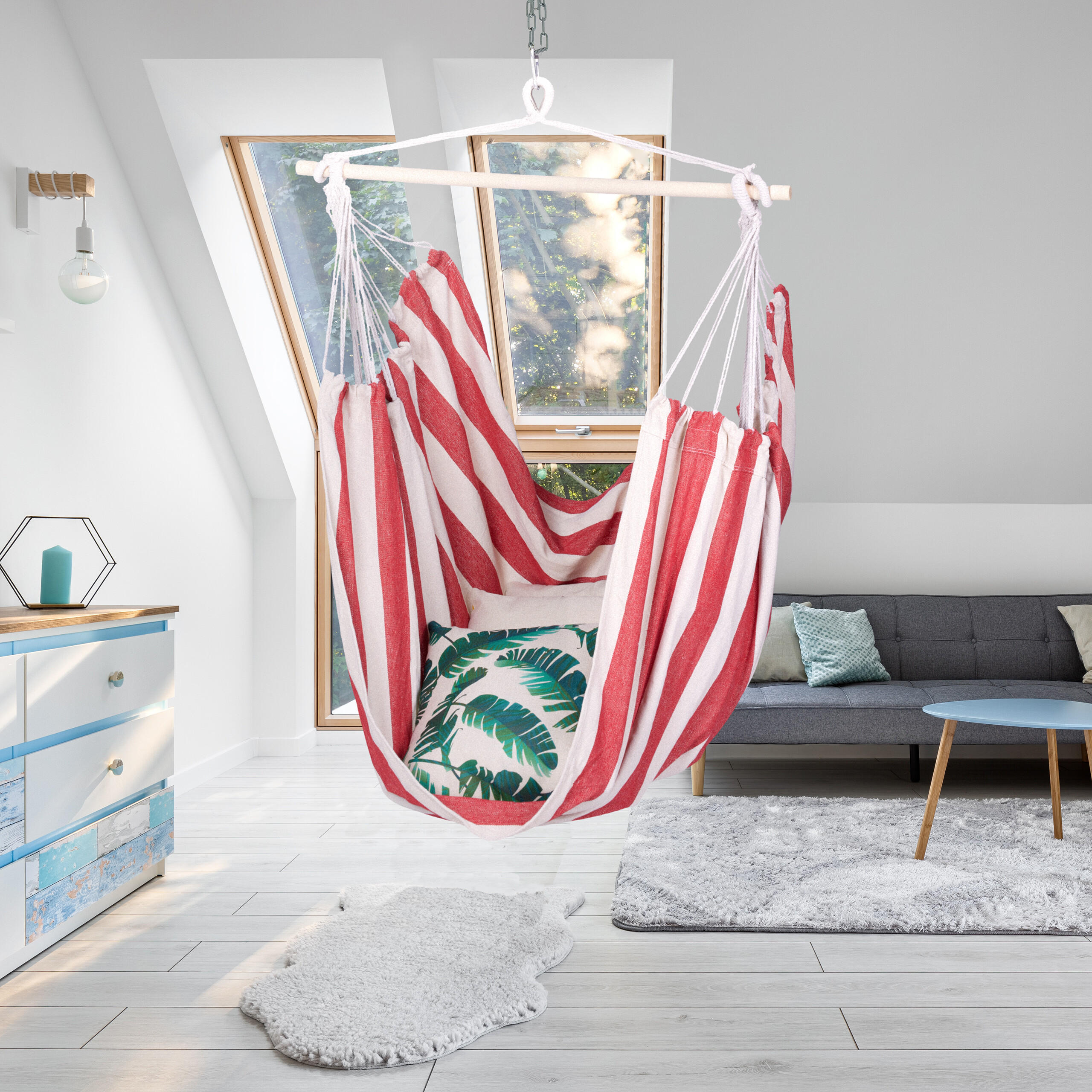 HÄNGESESSEL - Rot, Holz/Textil (100/150/40cm) - Relaxdays