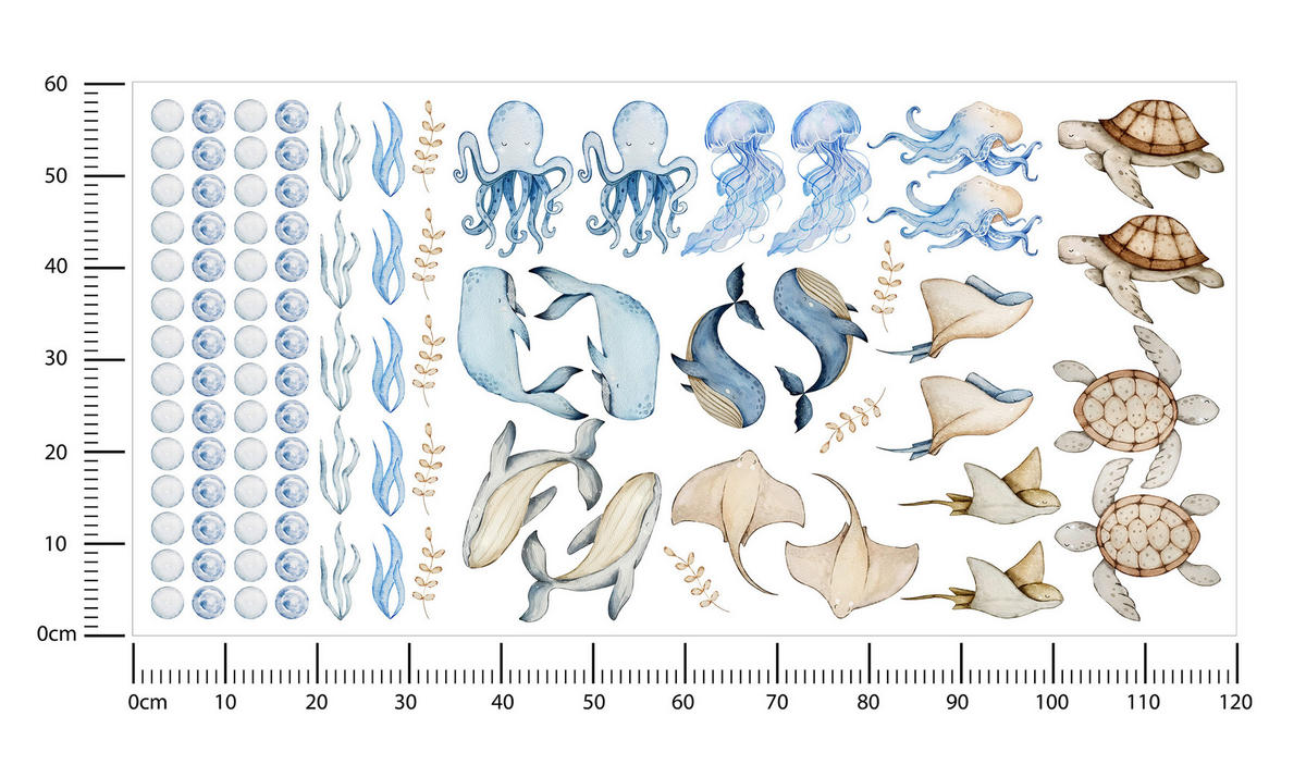 WANDAUFKLEBER SET für Kinder Meerestiere Pflanzen 120x60 - Beige/Braun, Papier (120/60/1cm) - Muralo