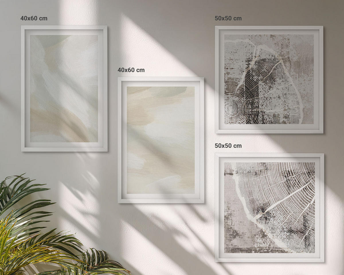 WANDBILDER 4er-Set - 50x50 cm & 40x60 cm Weißer Rahmen - Minimalismus der Farbstruktur - Weiß, Kunststoff (50/50cm) - ArtPrintCave