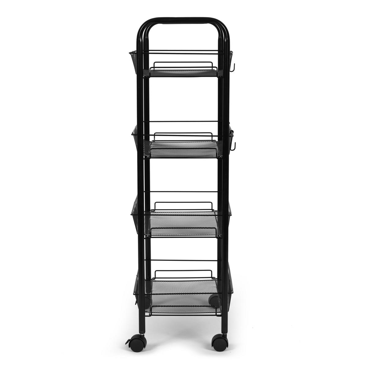 ROLLWAGEN Metall, 4 Ablagekörbe, 84 cm, Schwarz, mit Haken - Schwarz, Metall (45/84/26cm) - Mat-Haus