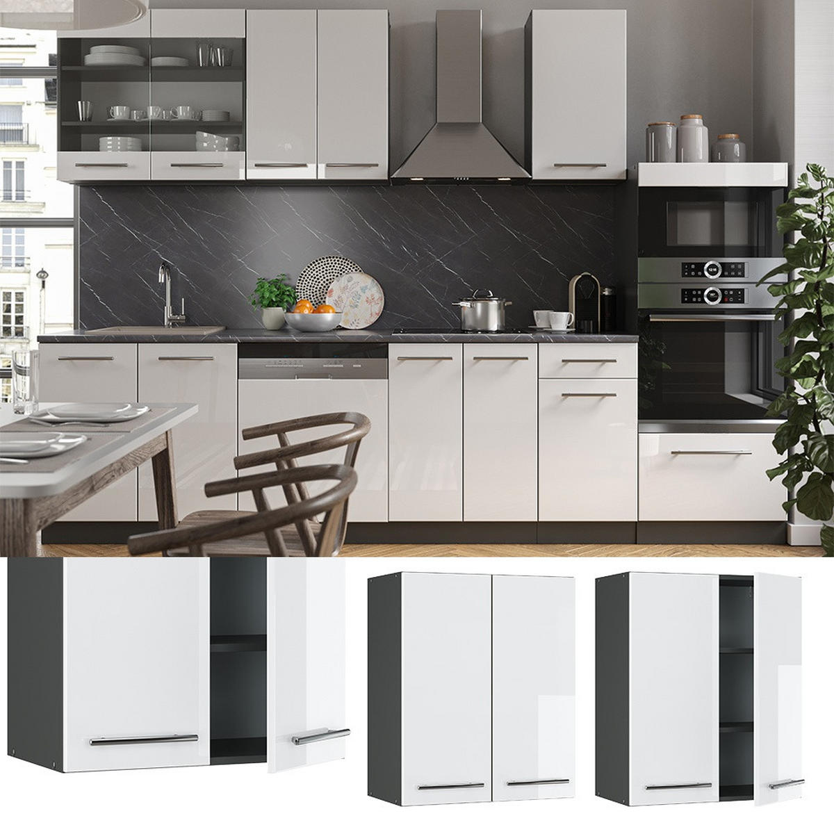 HÄNGESCHRANK Fame-Line Weiß Hochglanz 60 cm - Weiß Hochglanz/Anthrazit, Holzwerkstoff (60/72/34.1cm) - Vicco